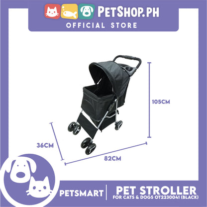 Pet Stroller 4 Wheels for Cats and Dogs, Black Color (OT2230042) 36cm x 82cm x 105cm