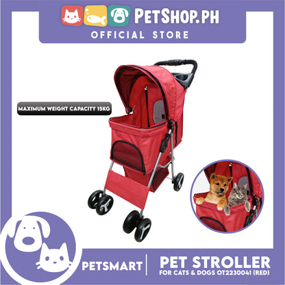 Pet Stroller 4 Wheels for Cats and Dogs, Red Color (OT2230042) 36cm x 82cm x 105cm