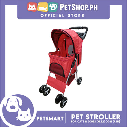 Pet Stroller 4 Wheels for Cats and Dogs, Red Color (OT2230042) 36cm x 82cm x 105cm