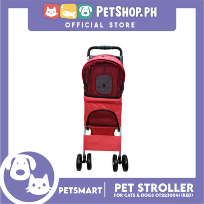 Pet Stroller 4 Wheels for Cats and Dogs, Red Color (OT2230042) 36cm x 82cm x 105cm