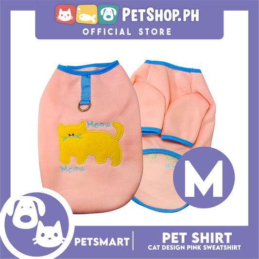 Pet Shirt Pink Sweat Shirt Cat Design (Medium) for Cats and Dogs