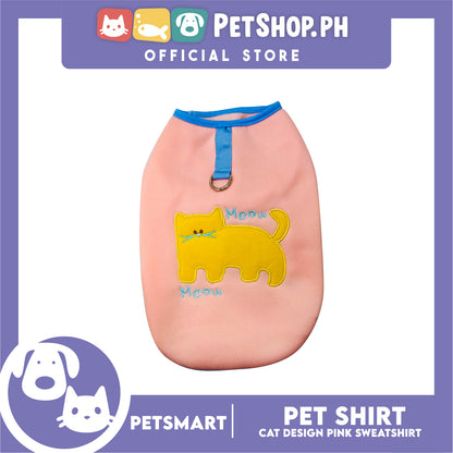 Pet Shirt Pink Sweat Shirt Cat Design (Medium) for Cats and Dogs