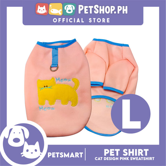 Pet Shirt Pink Sweat Shirt Cat Design (Large) for Cats and Dogs