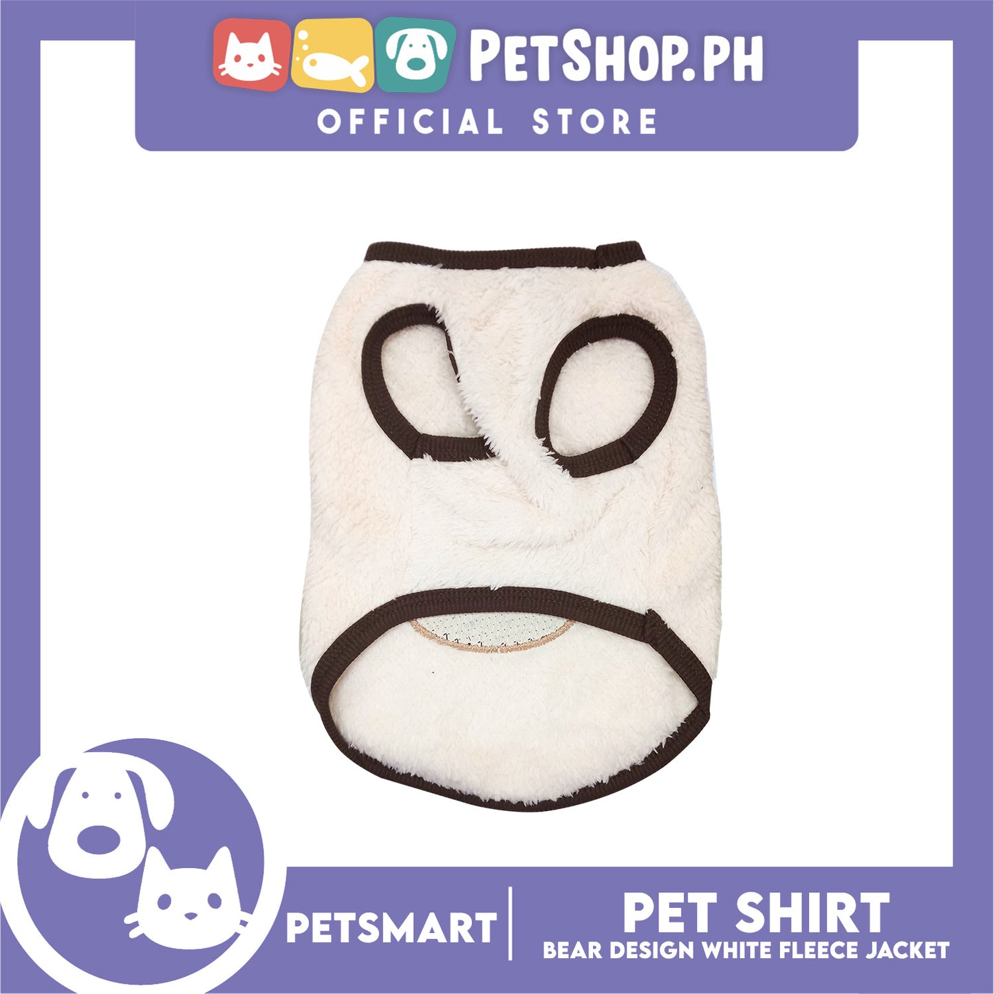 Pet Shirt Bear Design White Fleece (Medium)  Cats and Dogs