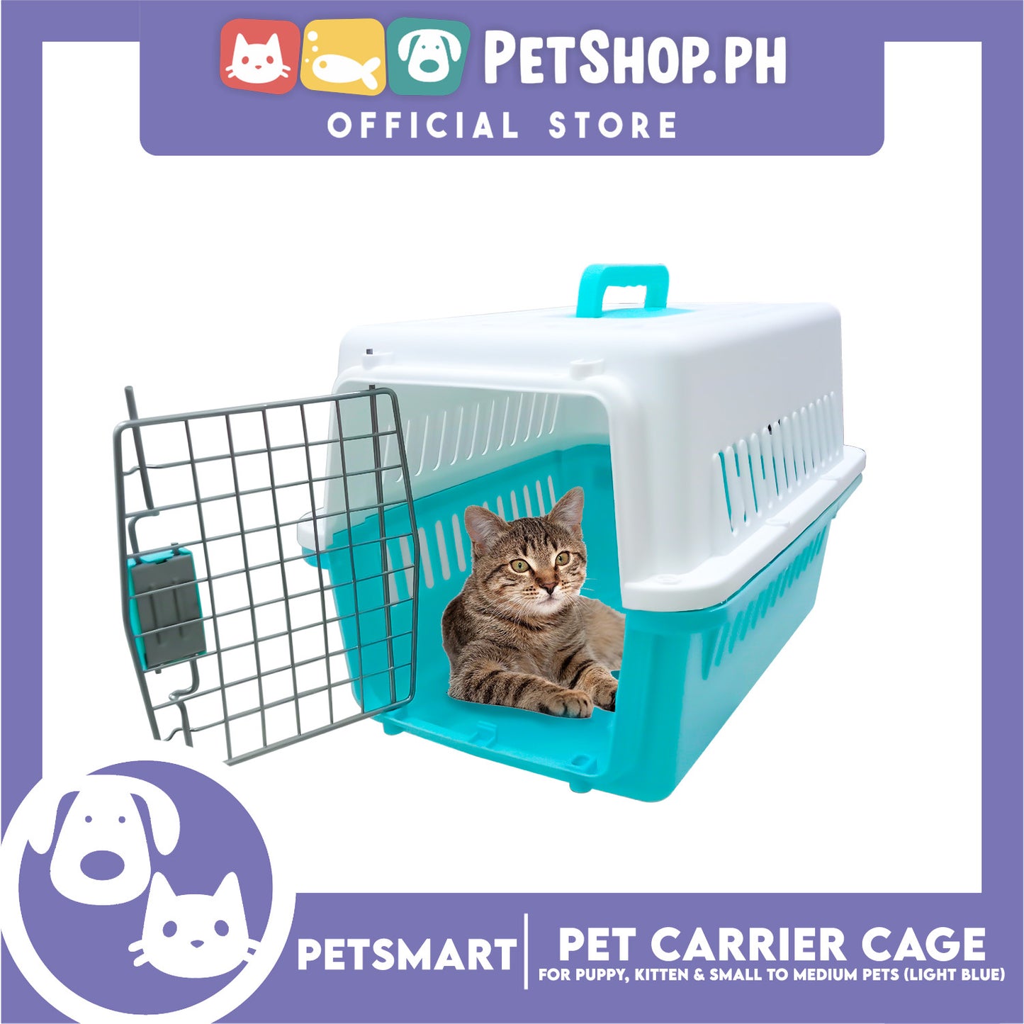 Pet Travel Carrier / Cage (Light Blue) for Small to Medium Pets