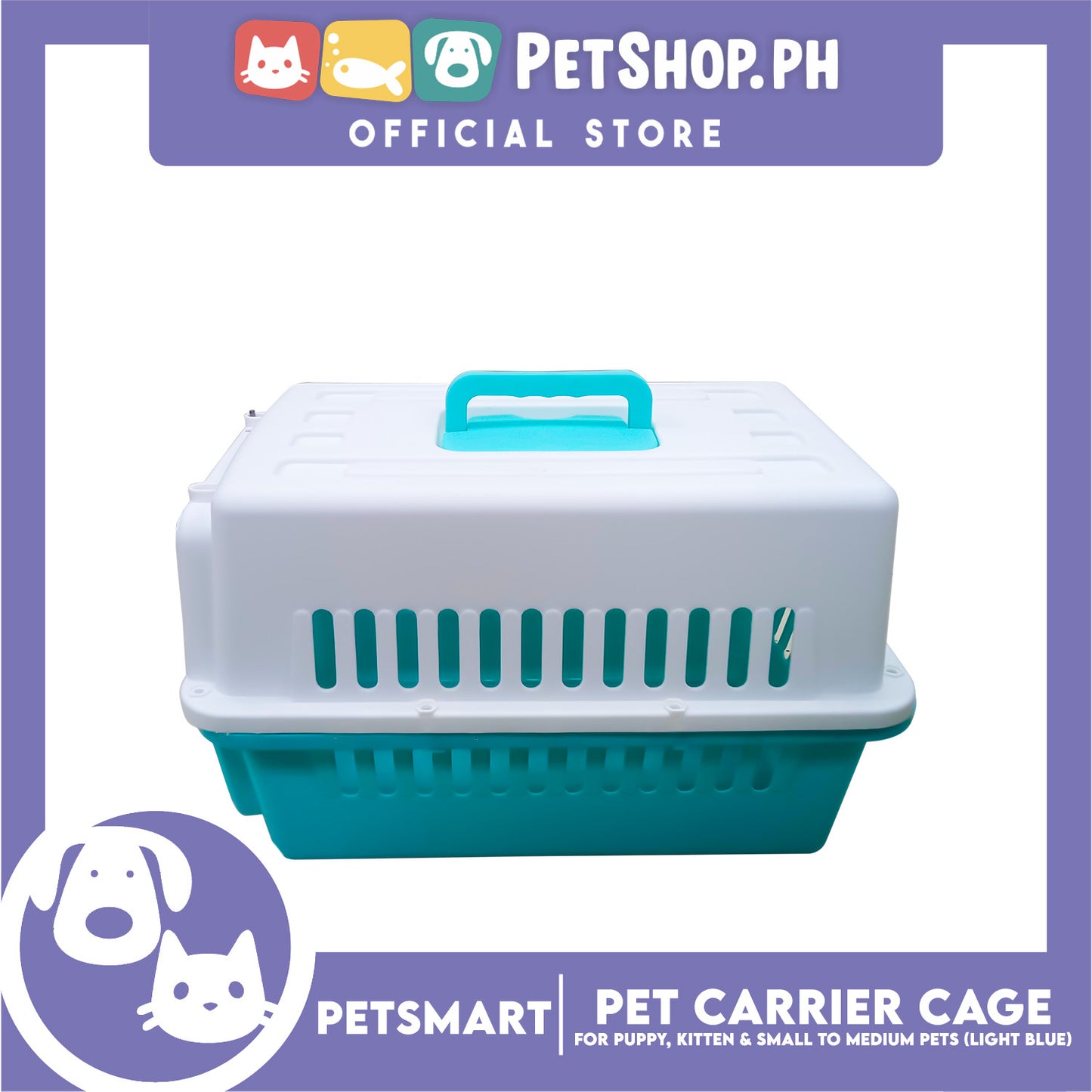 Pet Travel Carrier / Cage (Light Blue) for Small to Medium Pets