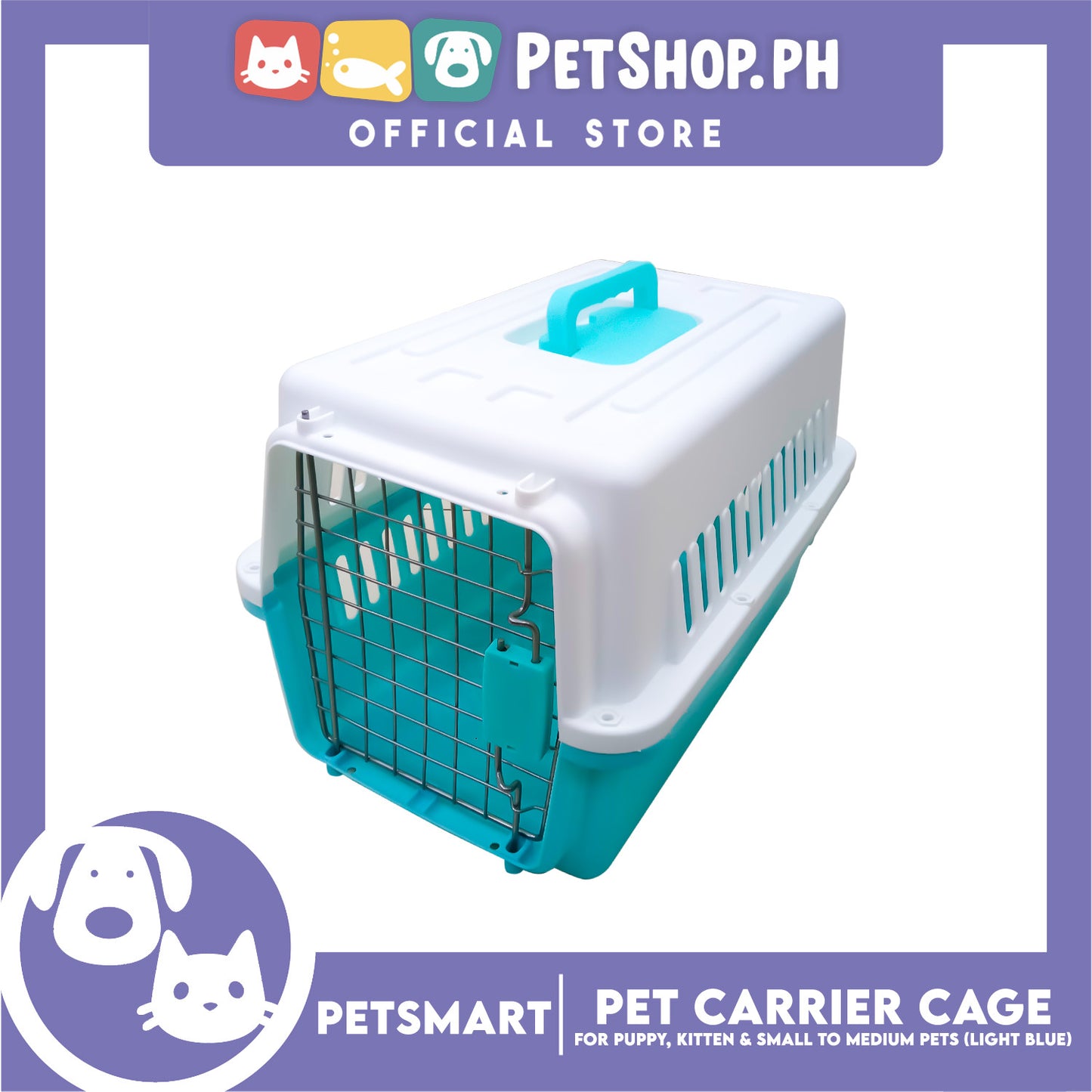 Pet Travel Carrier / Cage (Light Blue) for Small to Medium Pets