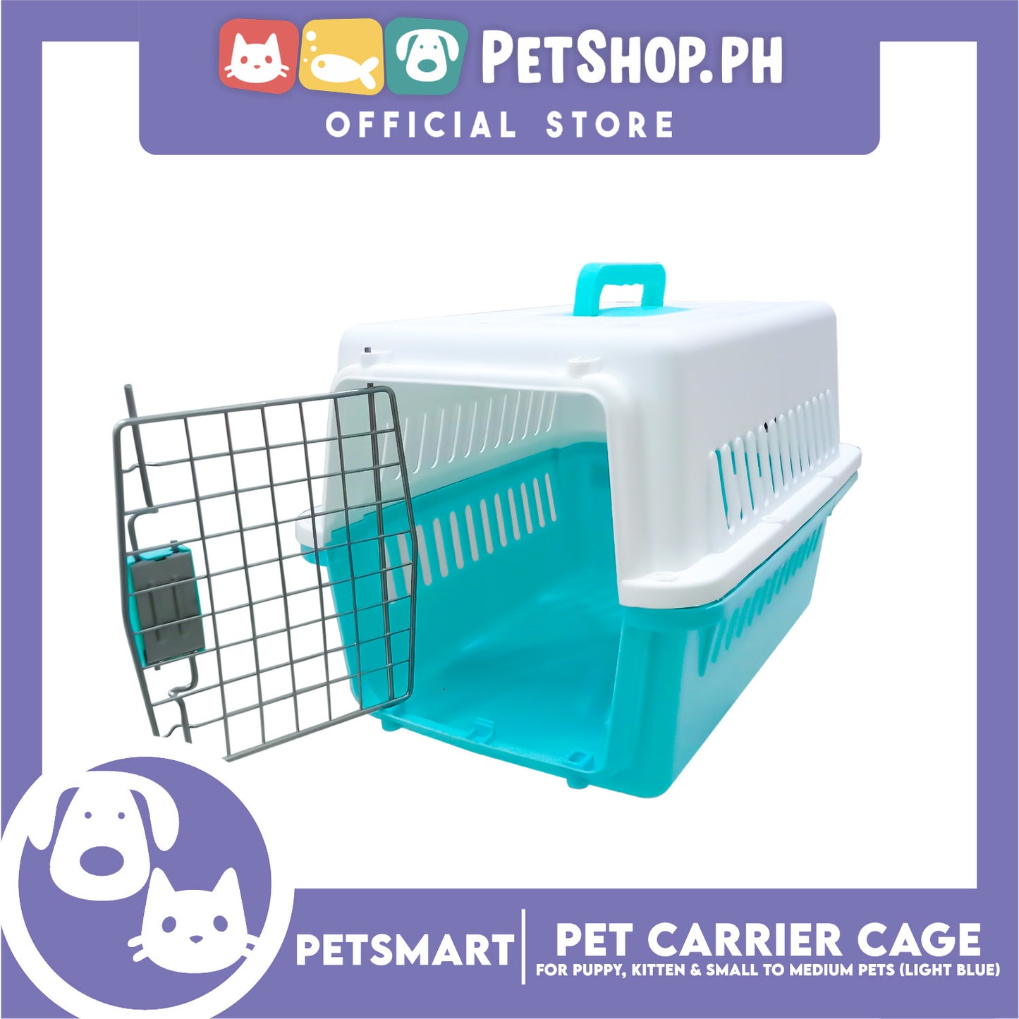 Pet Travel Carrier / Cage (Light Blue) for Small to Medium Pets