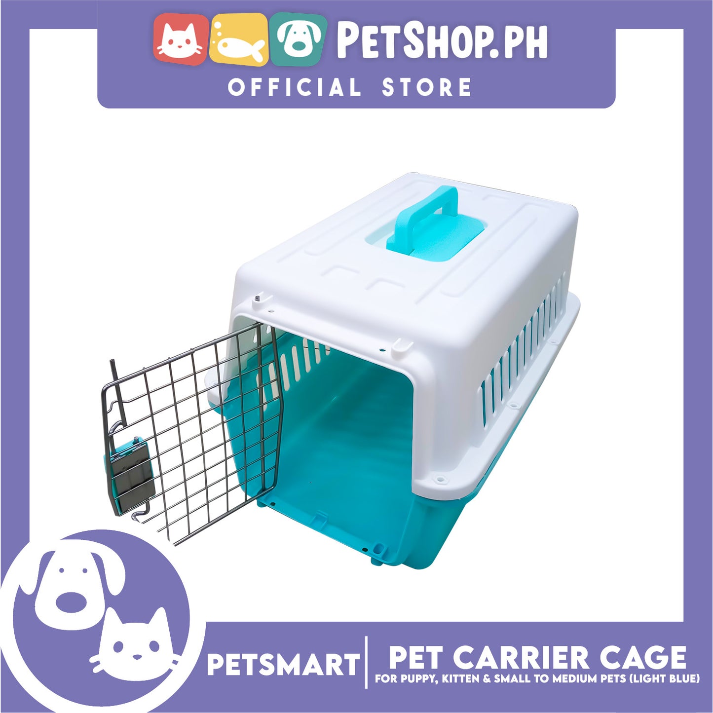 Pet Travel Carrier / Cage (Light Blue) for Small to Medium Pets