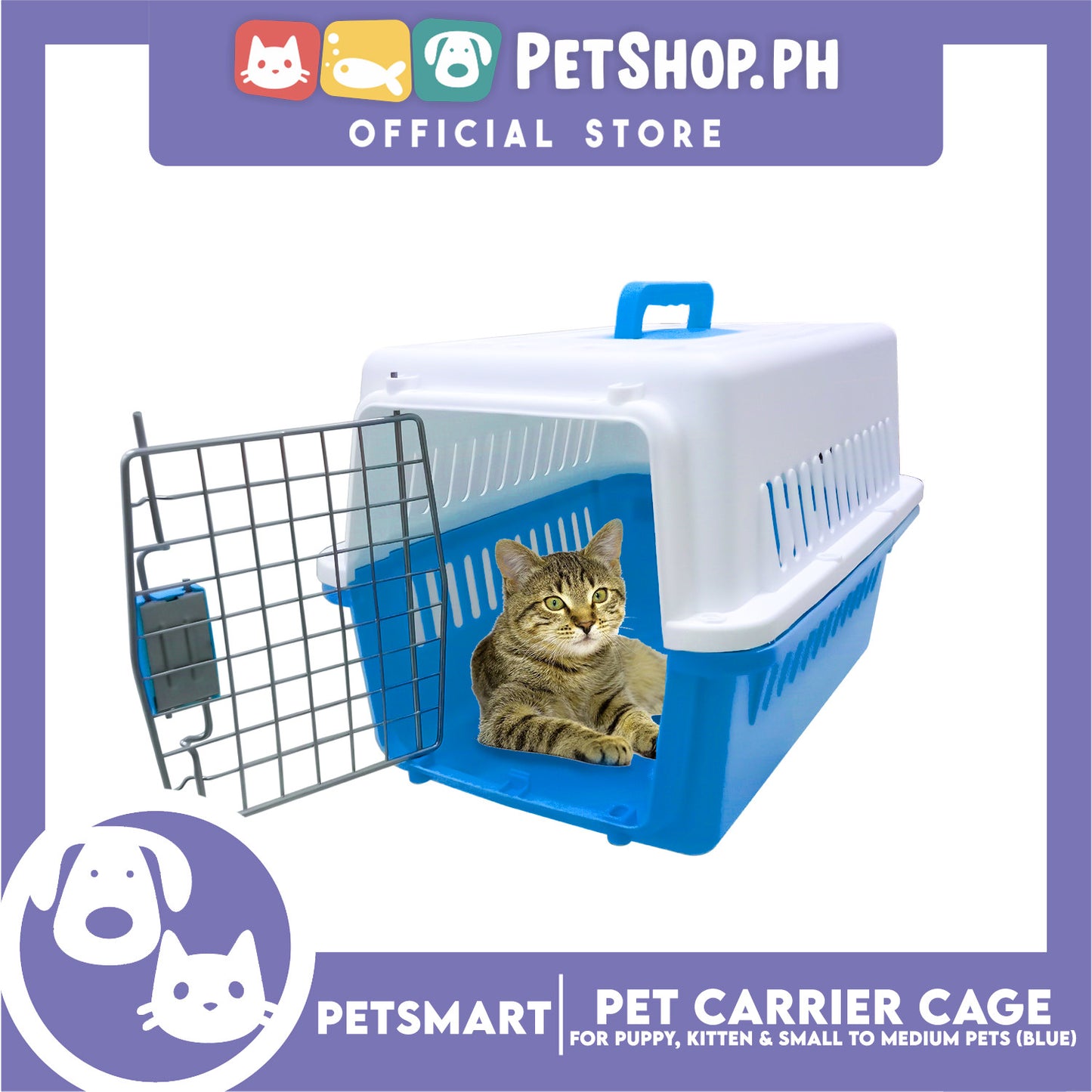 Pet Travel Carrier / Cage (Blue) for Small to Medium Pets