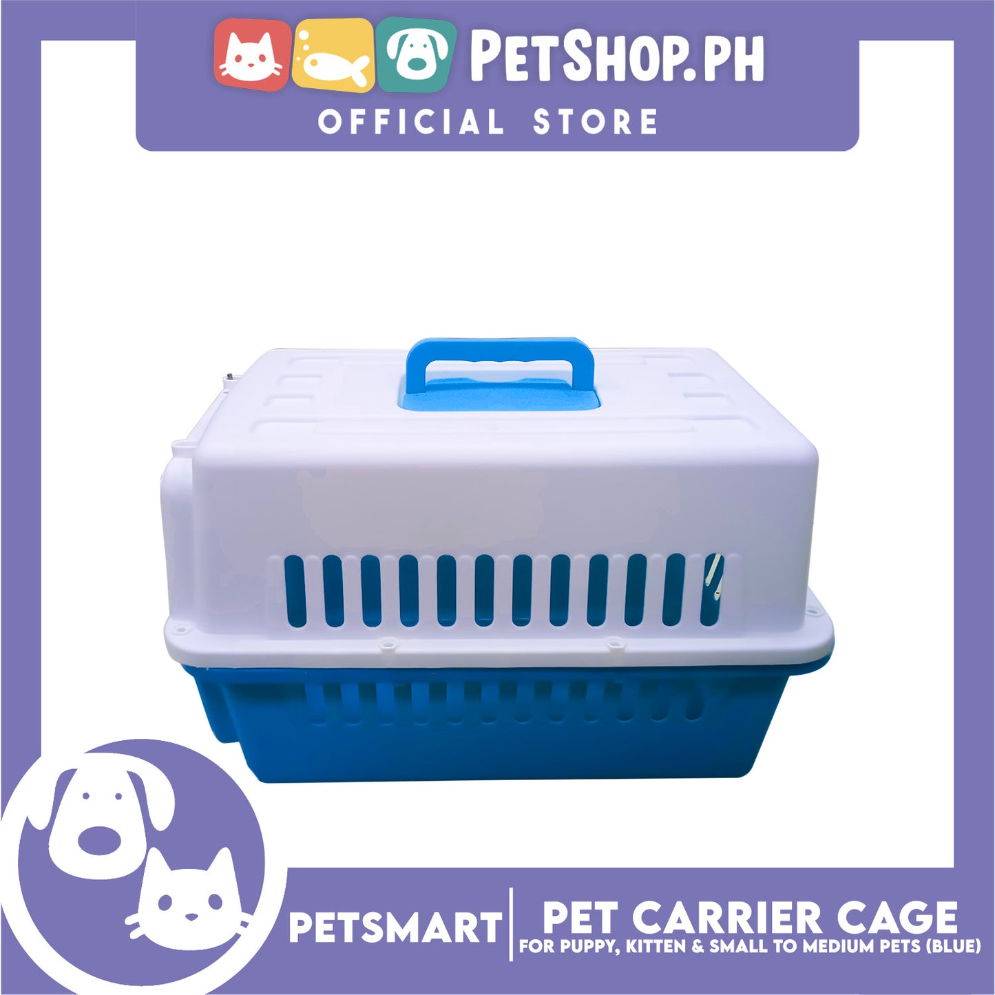 Pet Travel Carrier / Cage (Blue) for Small to Medium Pets