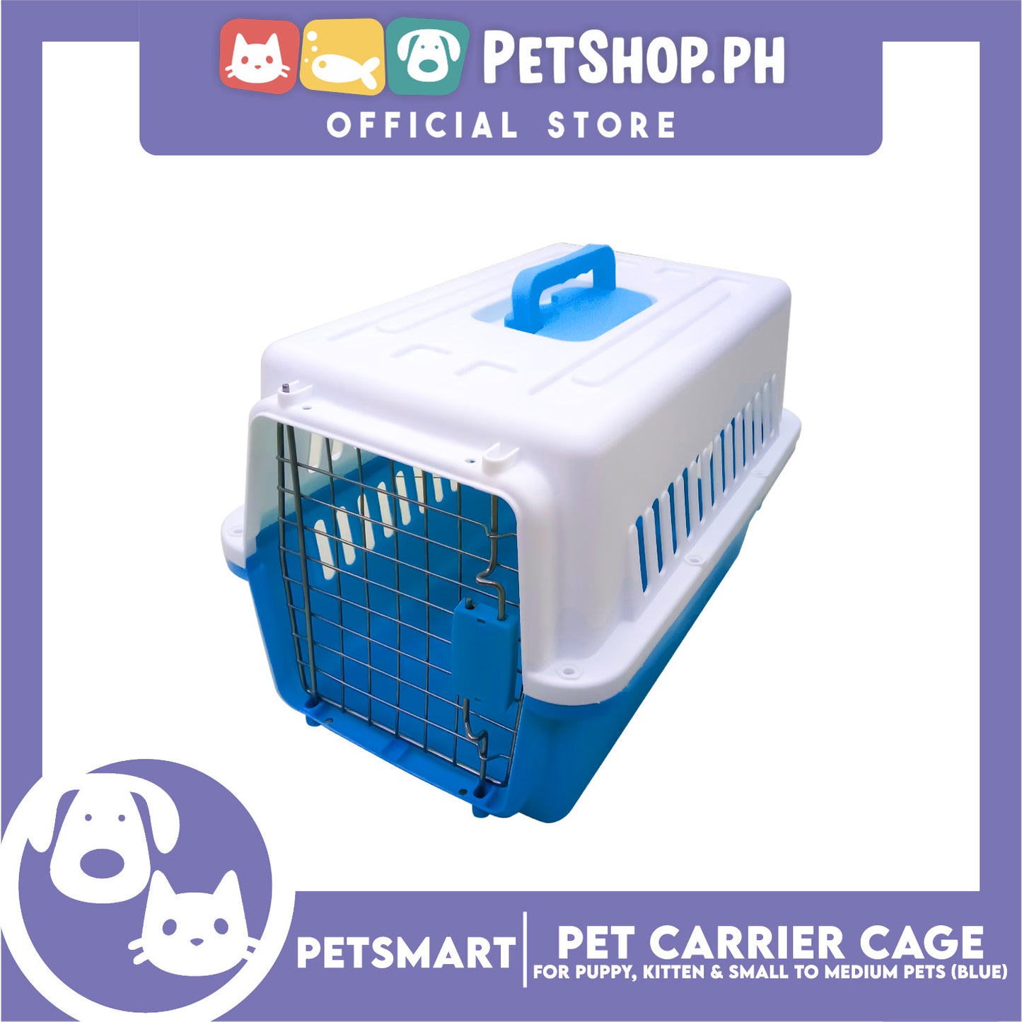 Pet Travel Carrier / Cage (Blue) for Small to Medium Pets