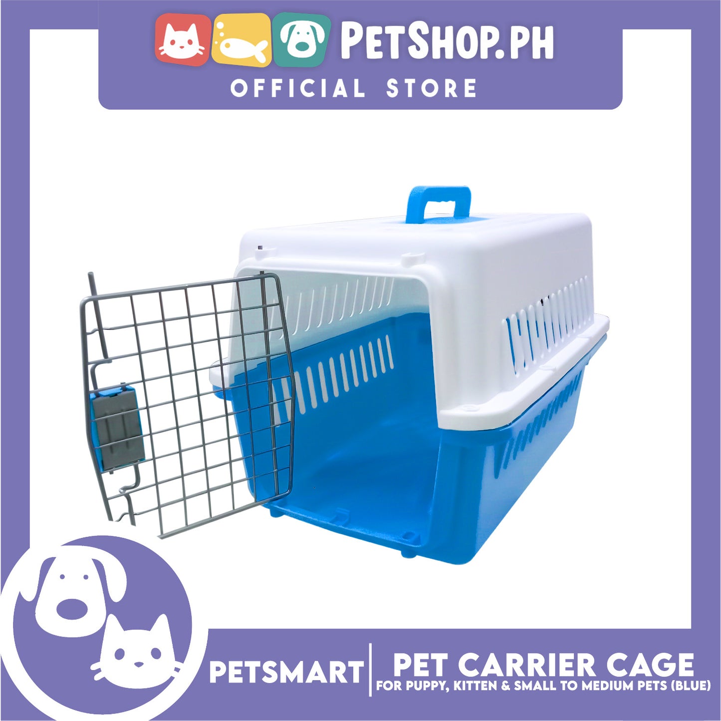 Pet Travel Carrier / Cage (Blue) for Small to Medium Pets