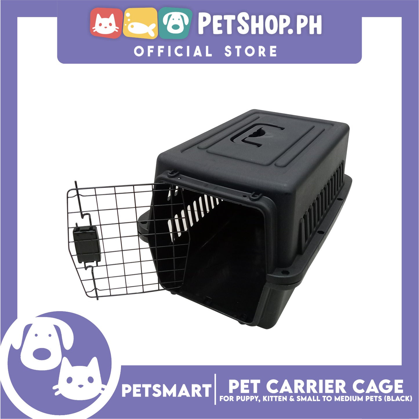 Pet Travel Carrier / Cage (Black) for Small to Medium Pets