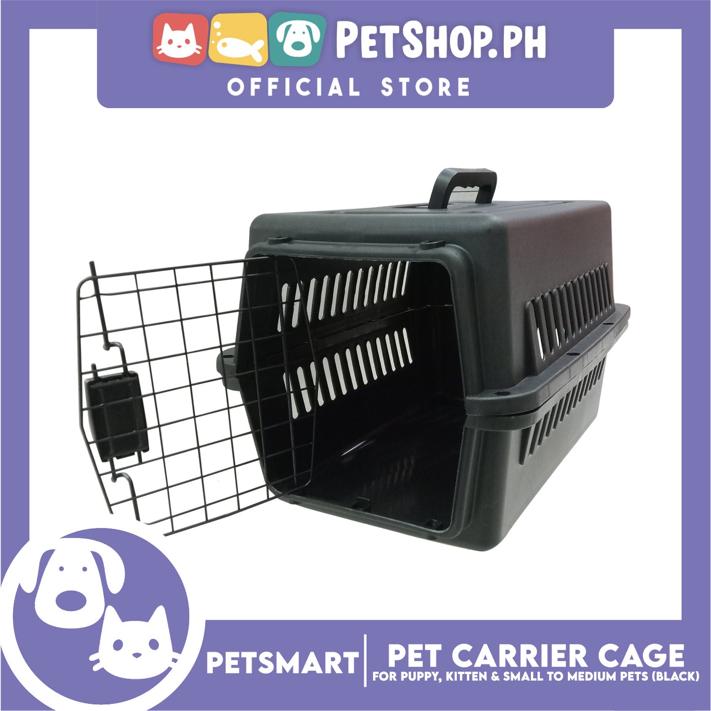 Pet Travel Carrier / Cage (Black) for Small to Medium Pets