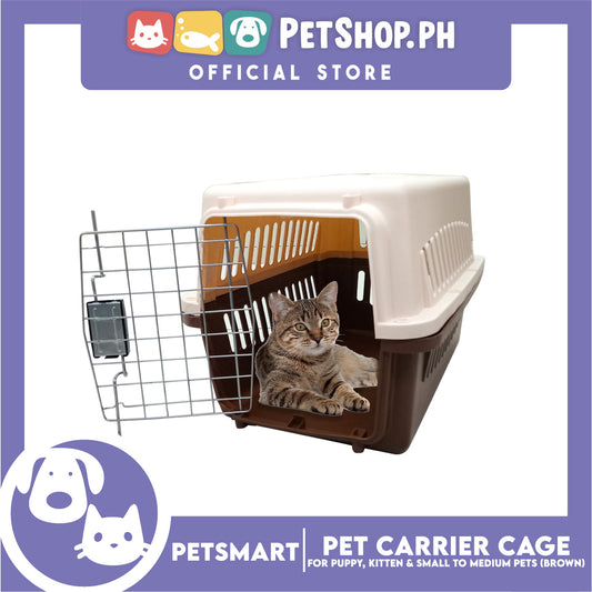 Pet Travel Carrier / Cage (Brown) Paw Prints Design for Small to Medium Pets