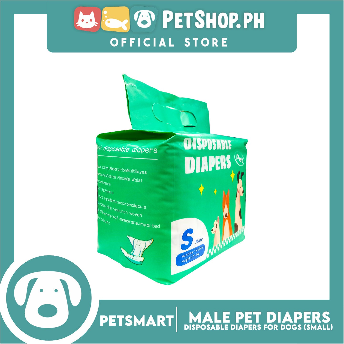 Disposable Pet Diapers for Male Dogs 1.5-4kg (Small)