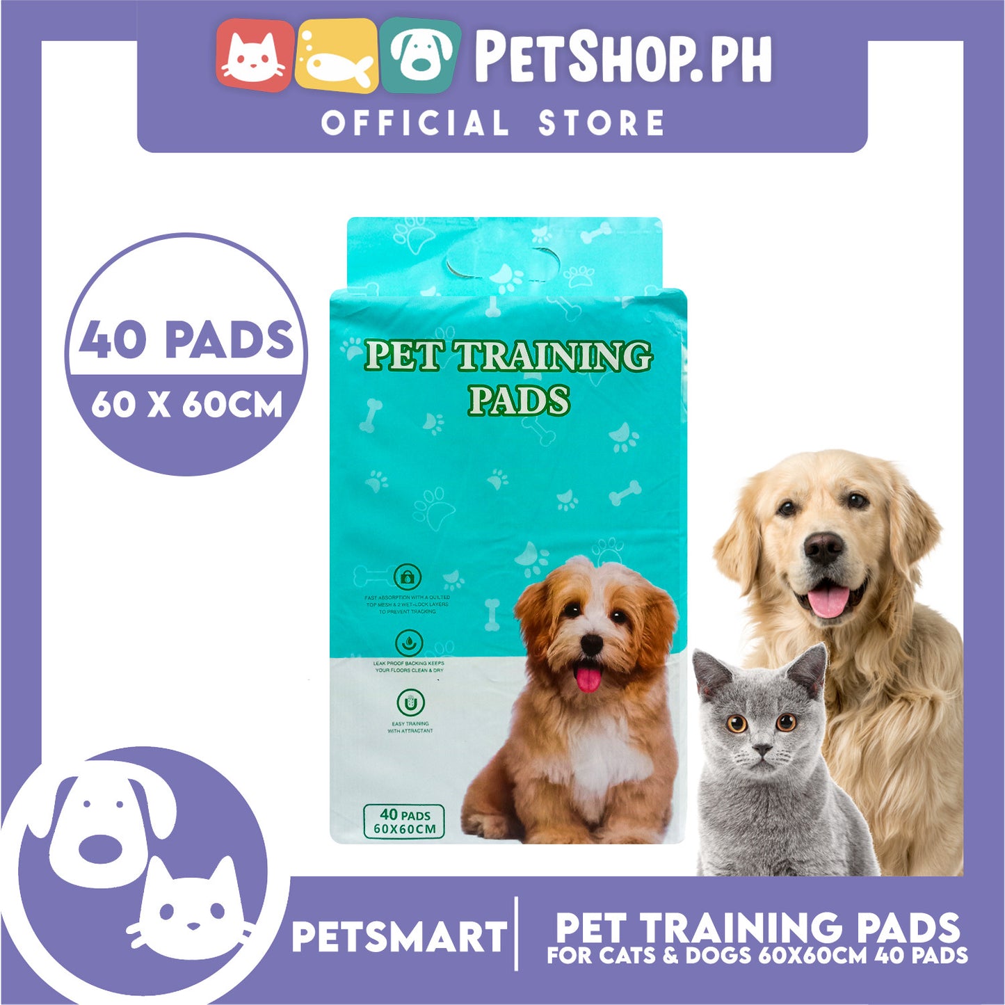 Pet Training Pads Pee Pads (40 Pads) 60 x 60 cm