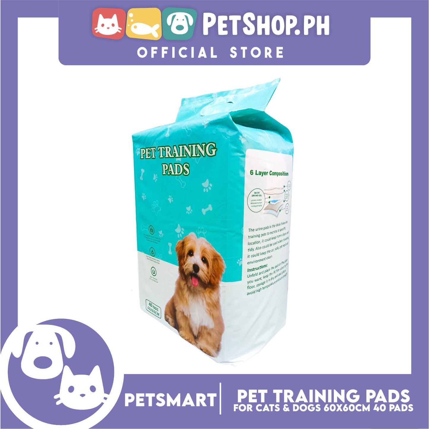 Pet Training Pads Pee Pads (40 Pads) 60 x 60 cm