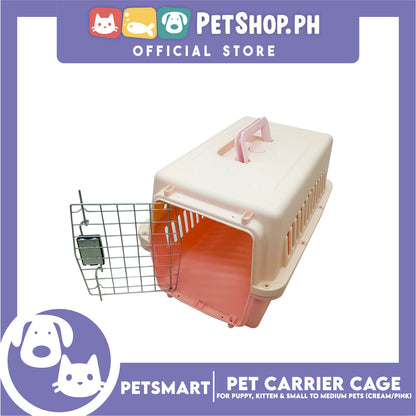 Pet Travel Carrier / Cage (Cream Pink) Paw Prints Design for Small to Medium Pets