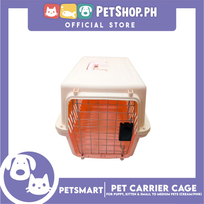 Pet Travel Carrier / Cage (Cream Pink) Paw Prints Design for Small to Medium Pets