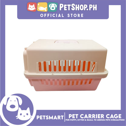 Pet Travel Carrier / Cage (Cream Pink) Paw Prints Design for Small to Medium Pets