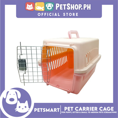 Pet Travel Carrier / Cage (Cream Pink) Paw Prints Design for Small to Medium Pets