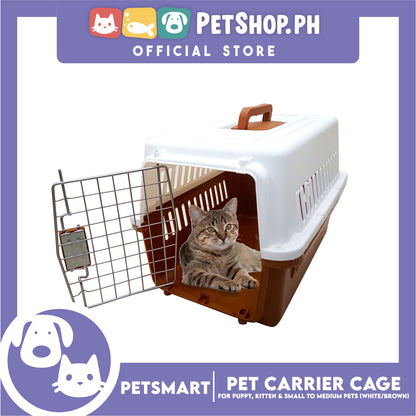 Pet Travel Carrier / Cage (White Brown) for Small to Medium Pets