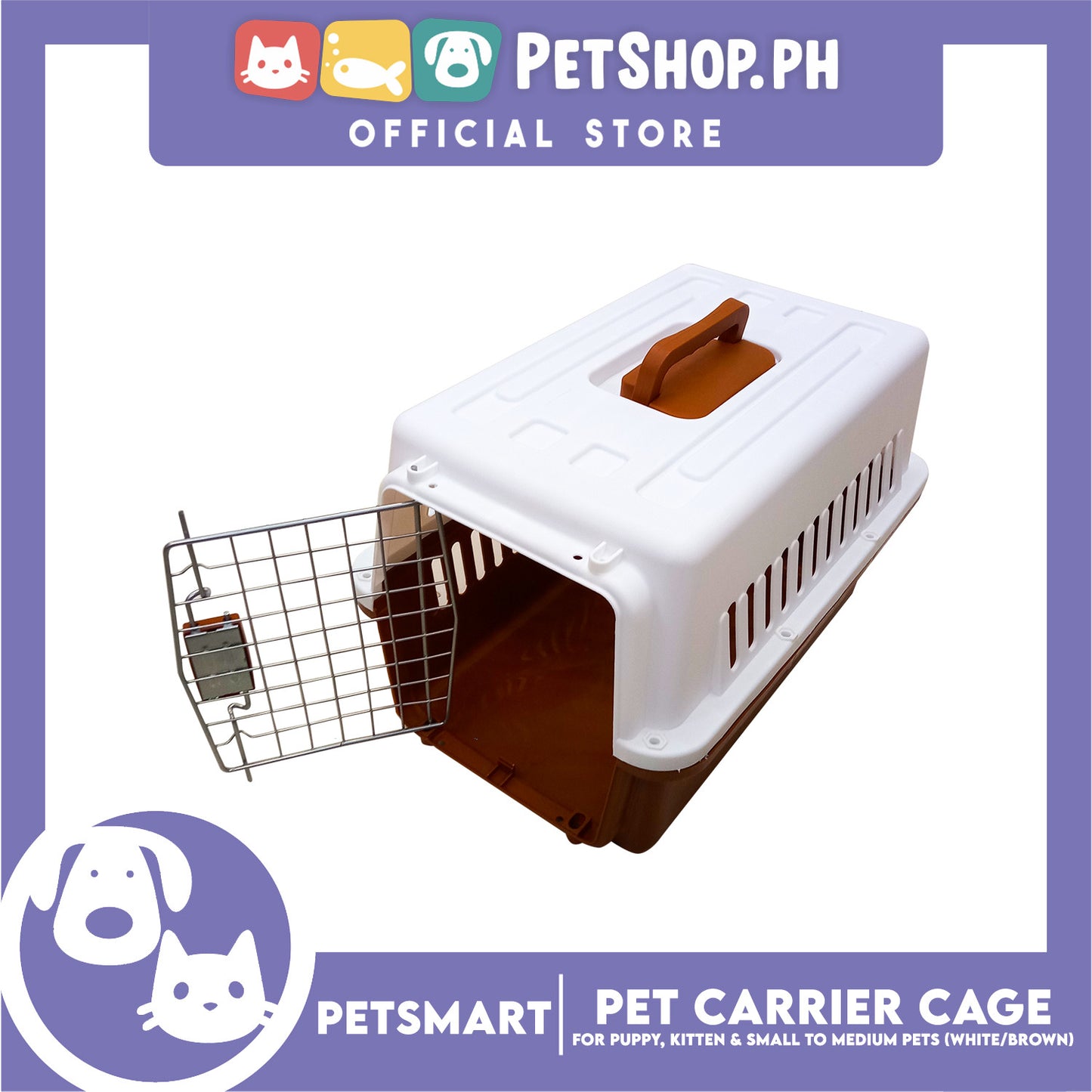 Pet Travel Carrier / Cage (White Brown) for Small to Medium Pets