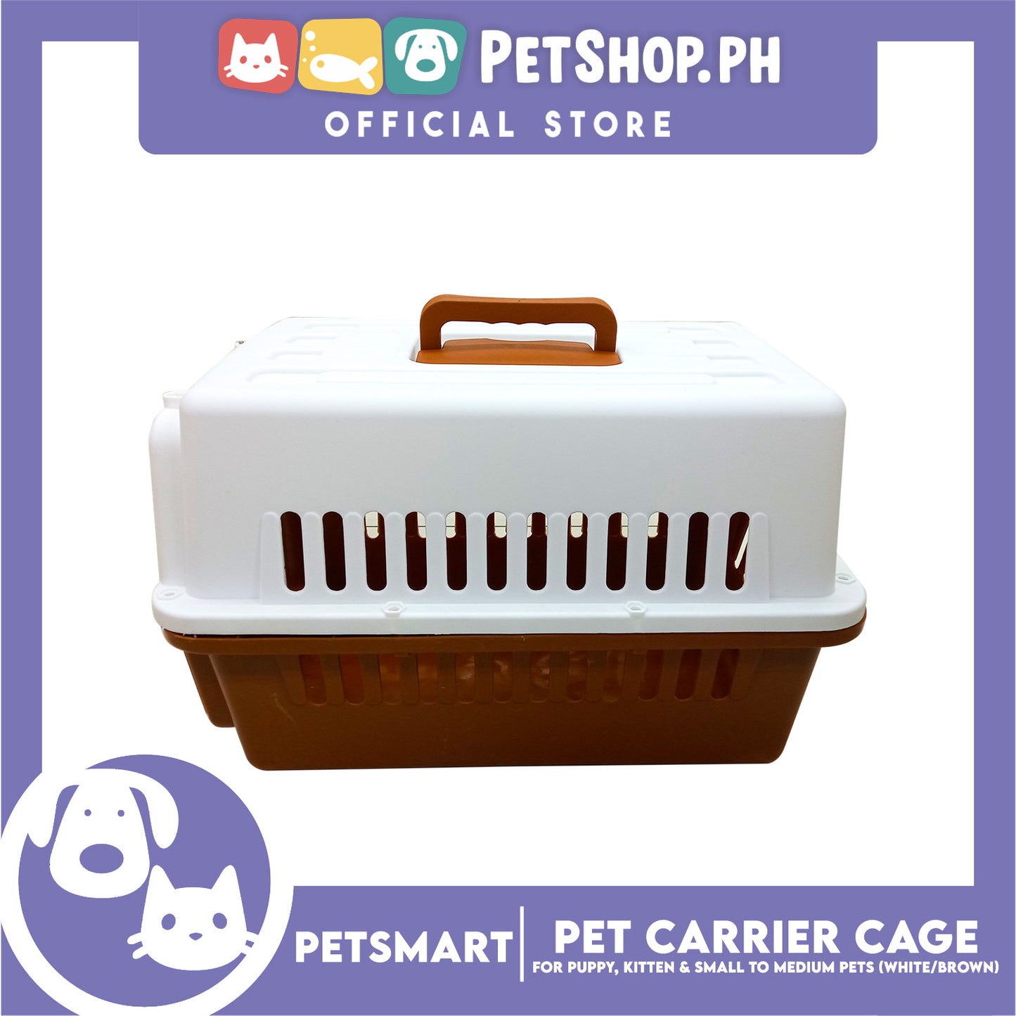 Pet Travel Carrier / Cage (White Brown) for Small to Medium Pets