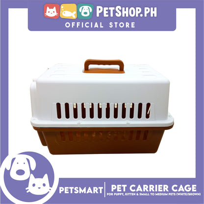 Pet Travel Carrier / Cage (White Brown) for Small to Medium Pets