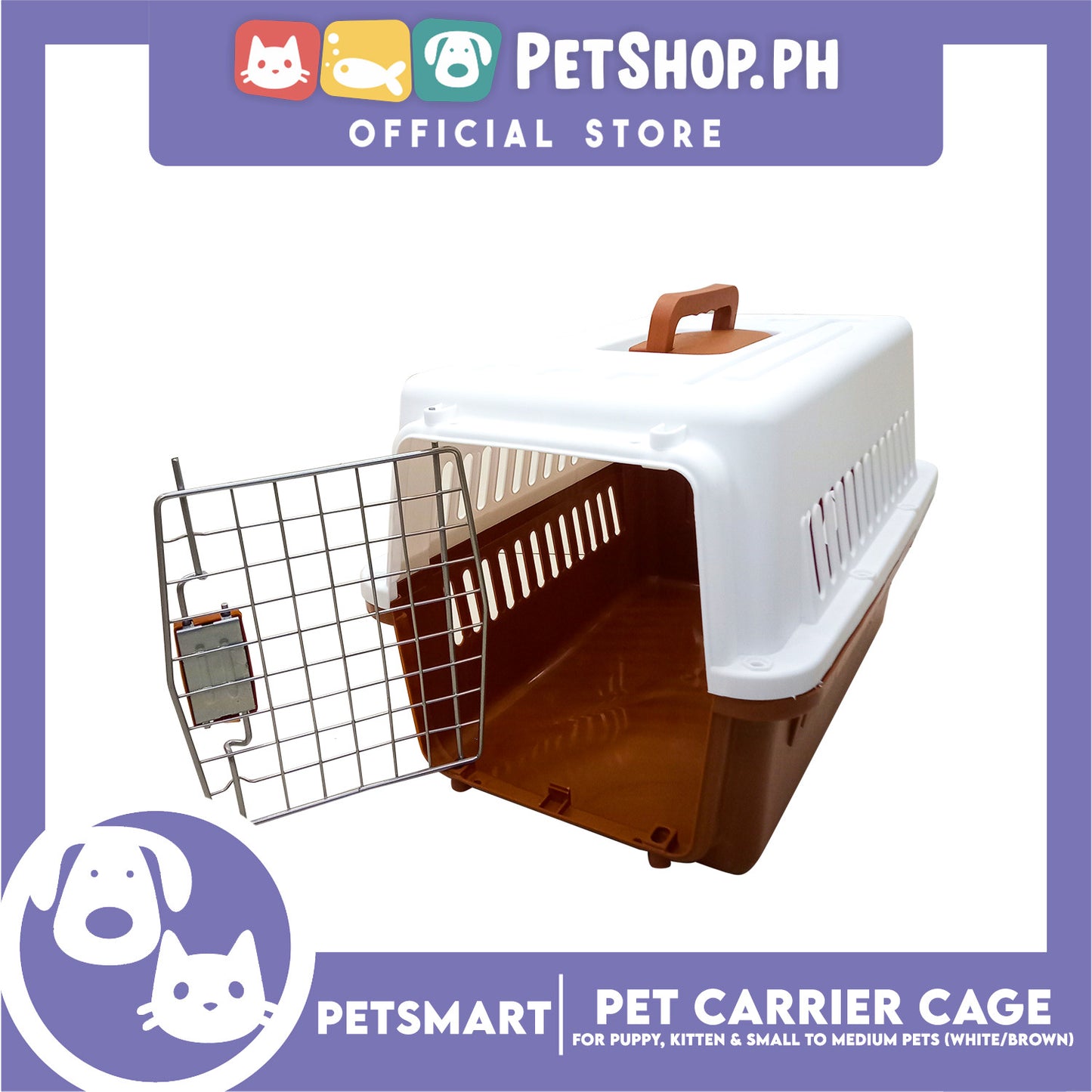 Pet Travel Carrier / Cage (White Brown) for Small to Medium Pets