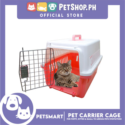 Pet Travel Carrier / Cage (White Pink) for Small to Medium Pets