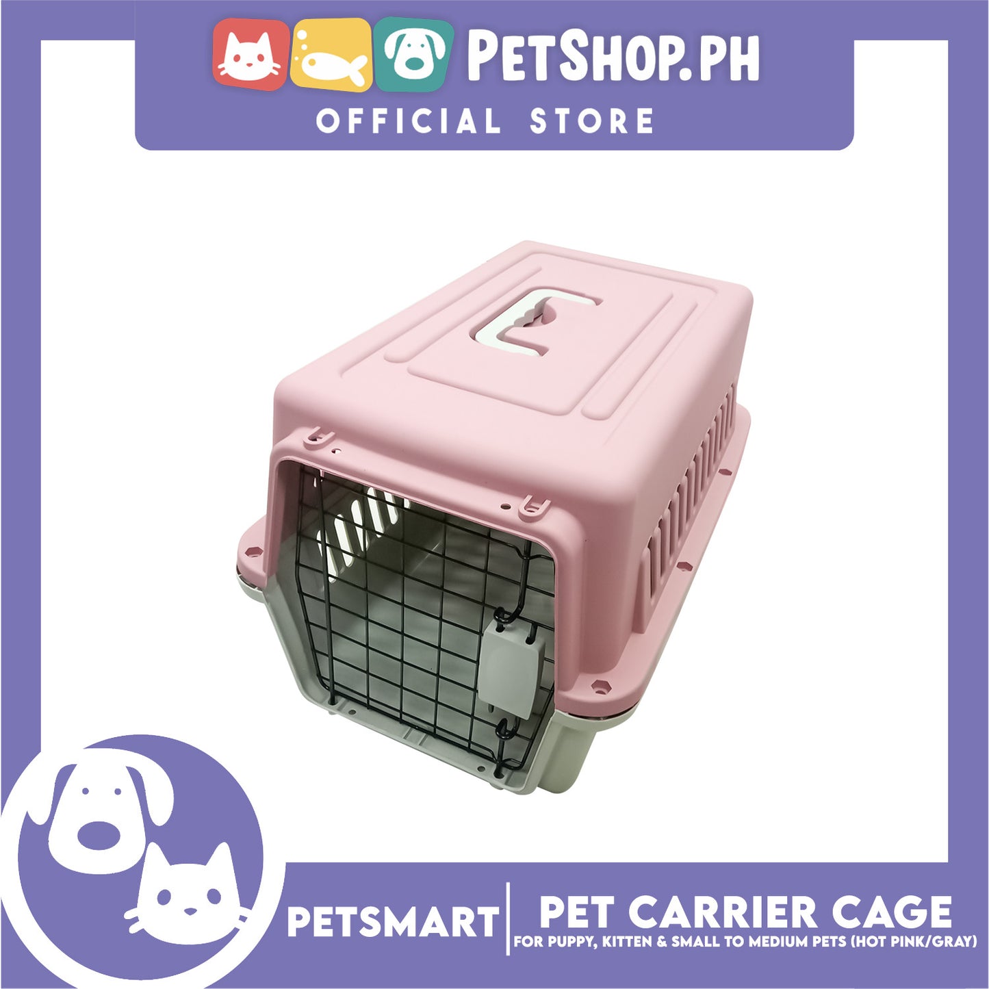 Pet Travel Carrier / Cage (Pink Grey) for Small to Medium Pets