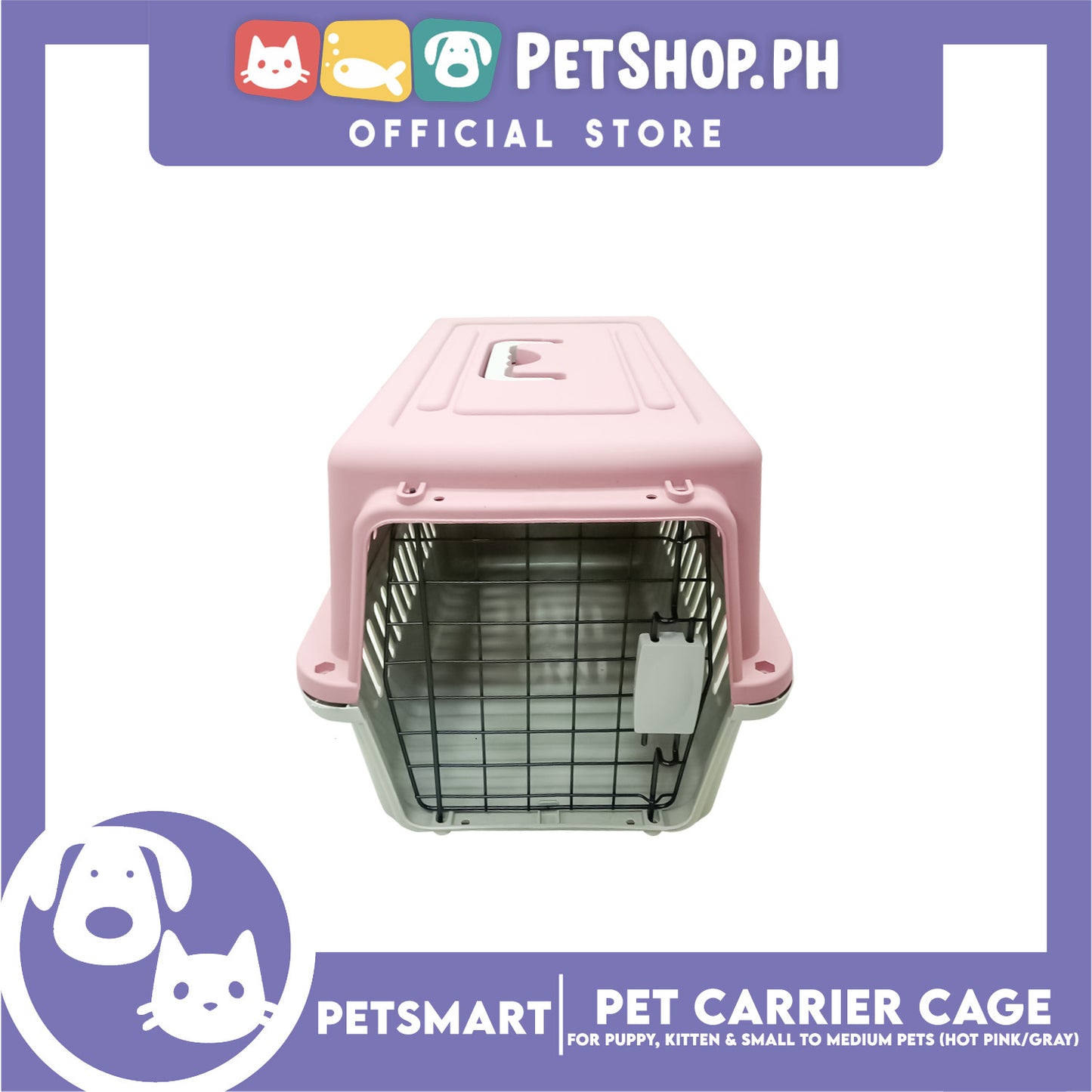 Pet Travel Carrier / Cage (Pink Grey) for Small to Medium Pets