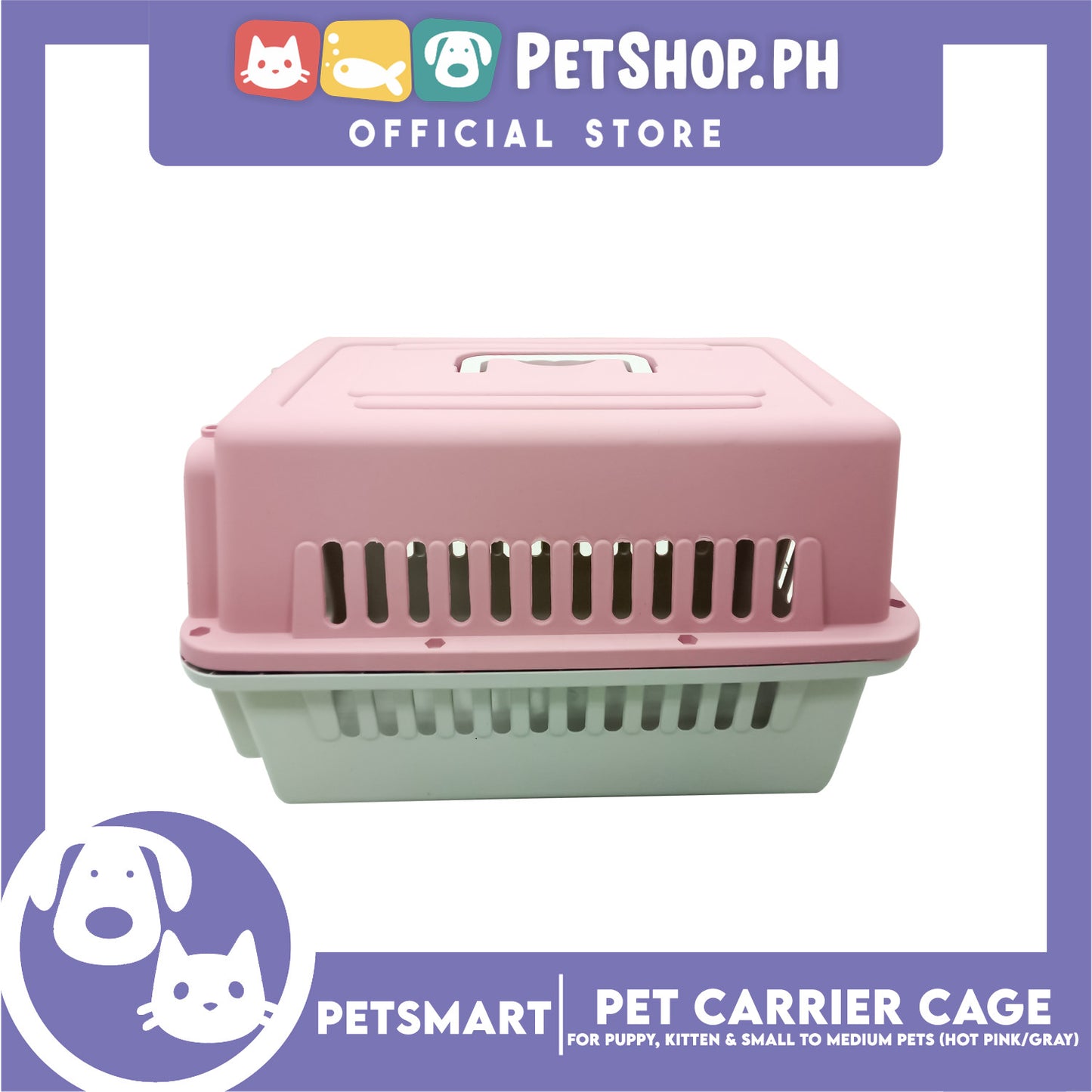 Pet Travel Carrier / Cage (Pink Grey) for Small to Medium Pets