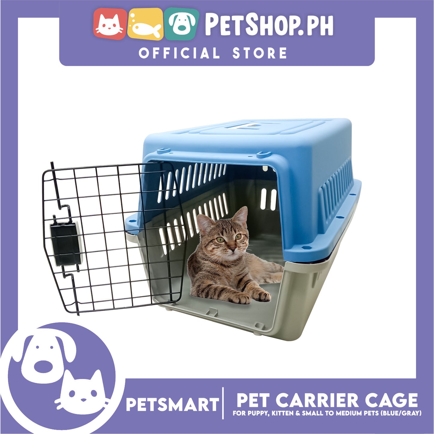 Pet Travel Carrier / Cage (Blue Grey) for Small to Medium Pets