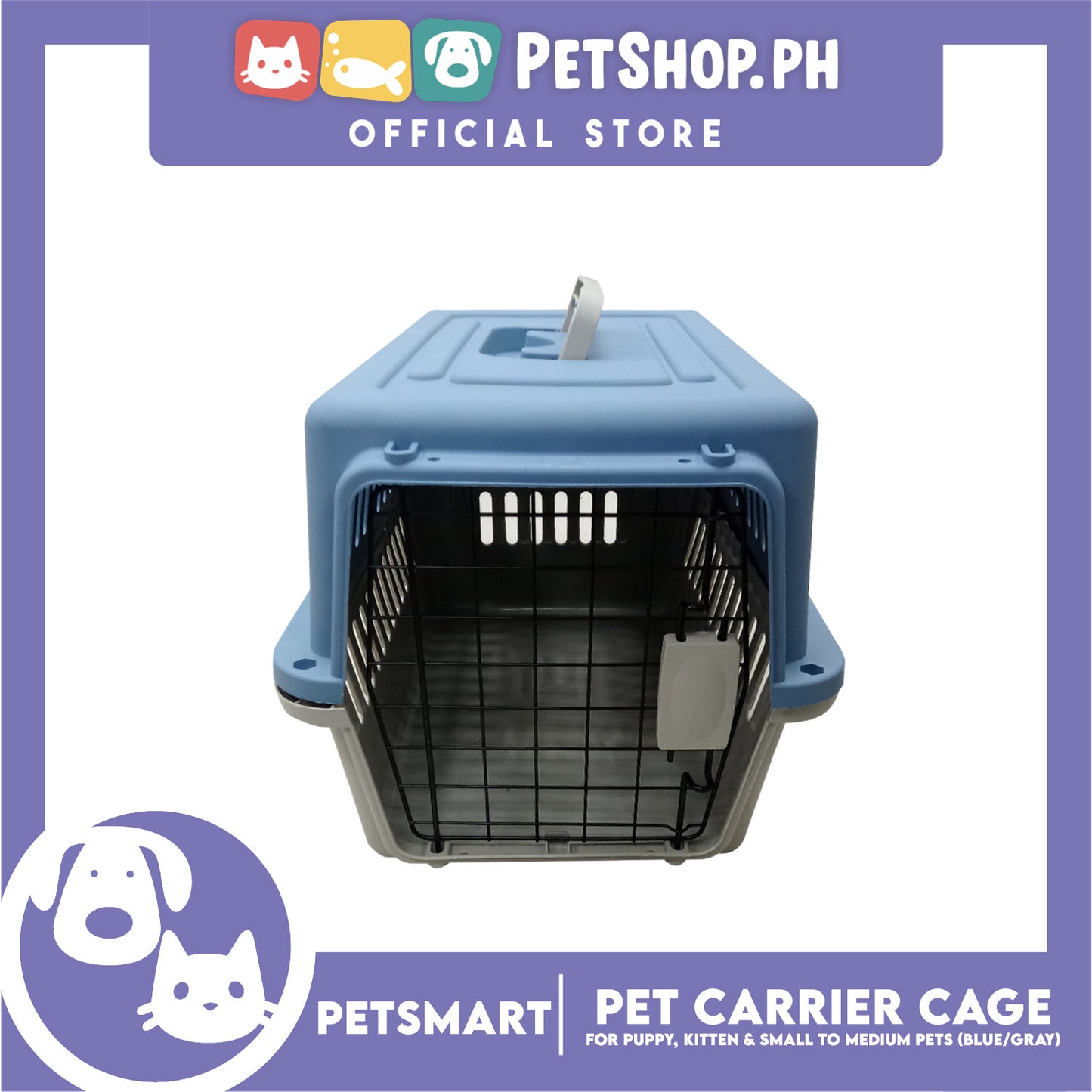 Pet Travel Carrier / Cage (Blue Grey) for Small to Medium Pets