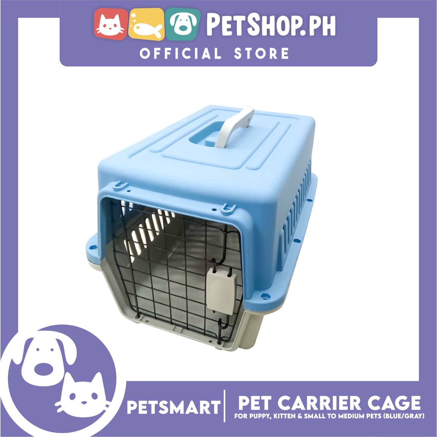 Pet Travel Carrier / Cage (Blue Grey) for Small to Medium Pets