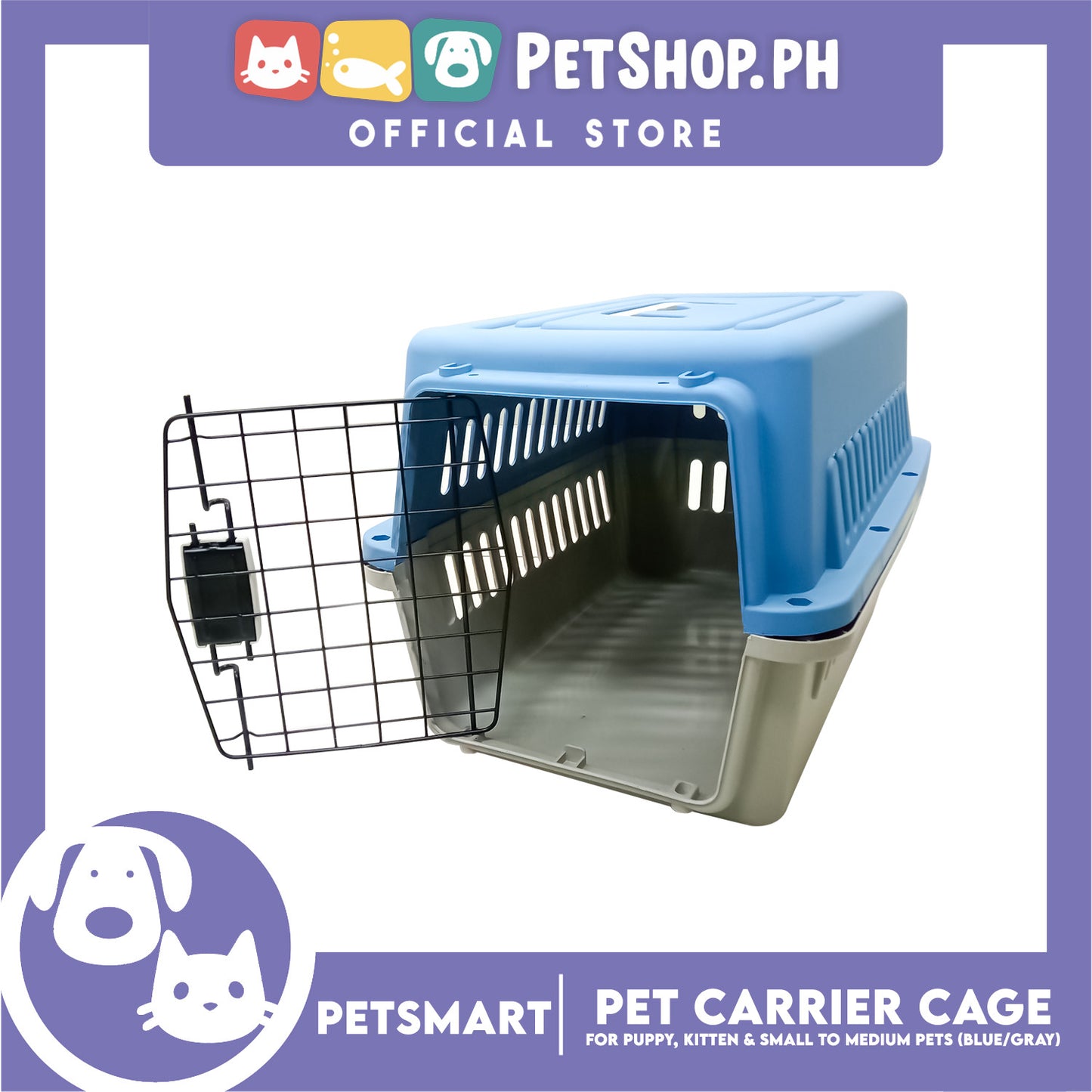 Pet Travel Carrier / Cage (Blue Grey) for Small to Medium Pets