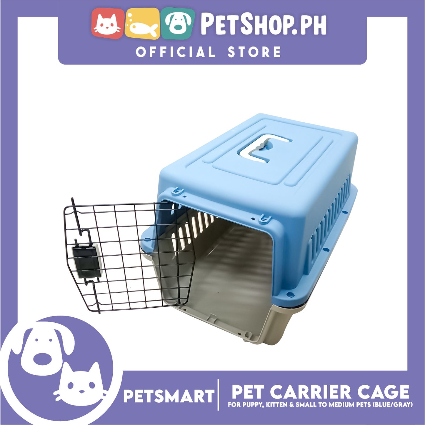 Pet Travel Carrier / Cage (Blue Grey) for Small to Medium Pets