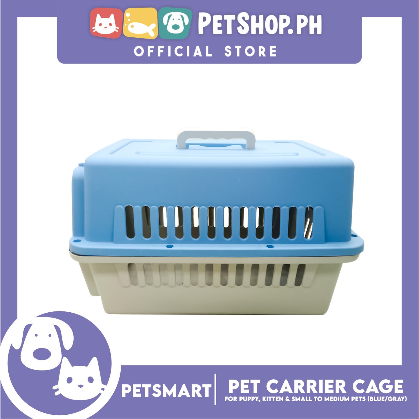 Pet Travel Carrier / Cage (Blue Grey) for Small to Medium Pets