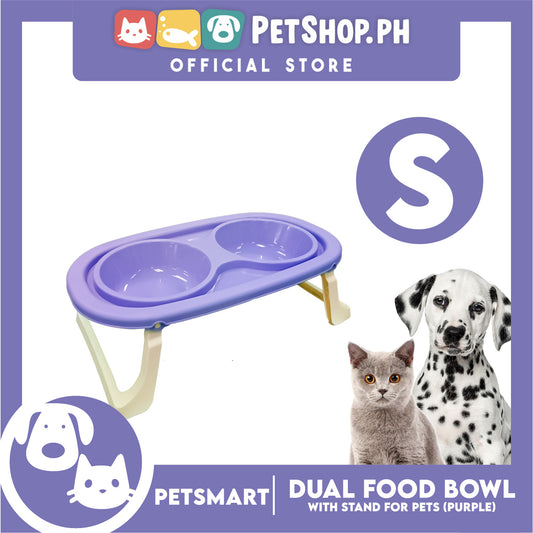 Pet Double Food Bowl With Stand (Purple) Small