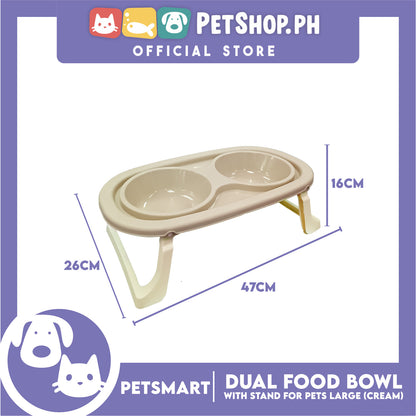 Pet Double Food Bowl With Stand (Cream) Large