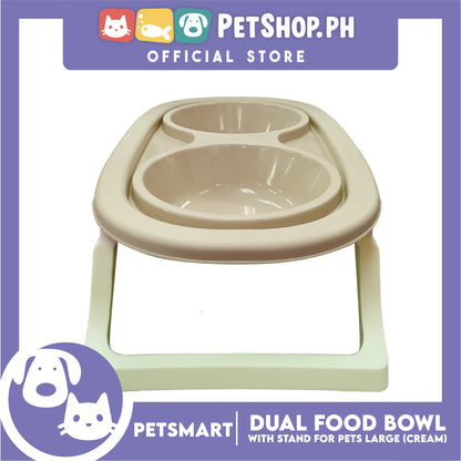 Pet Double Food Bowl With Stand (Cream) Large