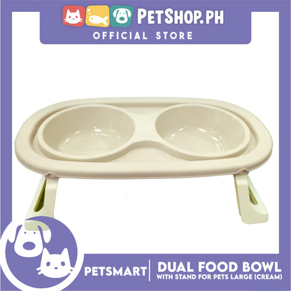 Pet Double Food Bowl With Stand (Cream) Large