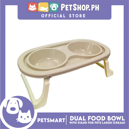 Pet Double Food Bowl With Stand (Cream) Large