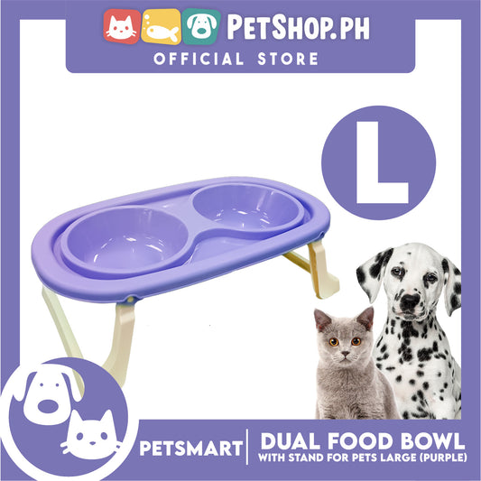 Pet Double Food Bowl With Stand (Purple) Large