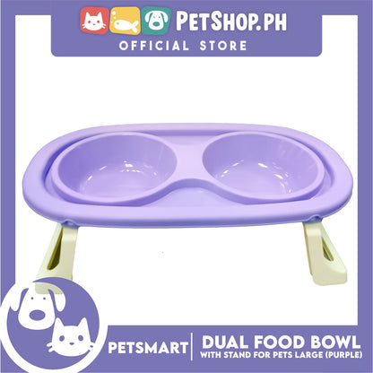 Pet Double Food Bowl With Stand (Purple) Large