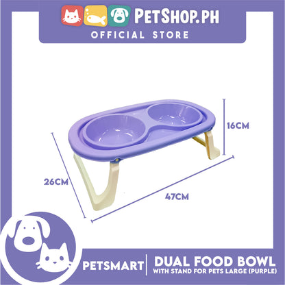 Pet Double Food Bowl With Stand (Purple) Large